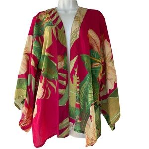 POWDER Painted Palms Kimono Jacket Dark Rose Colorway